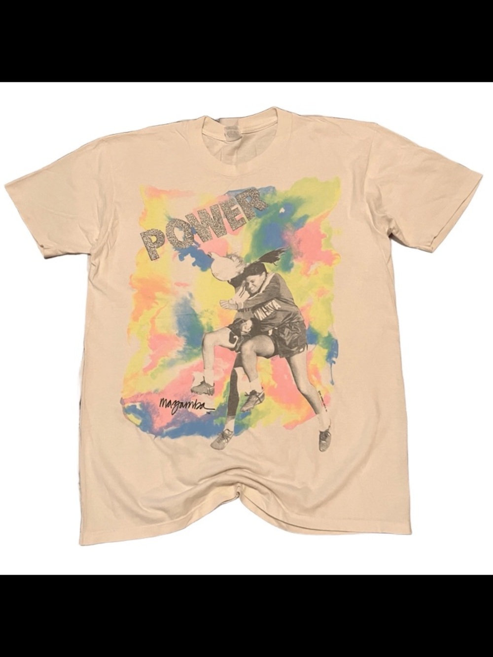 Vintage 1990s Mazamba Women Soccer Power Graphic T Shirt 100% Cotton Made in USA